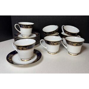One Set of VTG Noritake Legacy Mandalay 3393 Tea cup/saucer set Cobalt blue/Gold